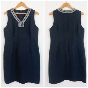 Talbots Black Embroidered Minimalist Basic V-Neck Midi Dress Size 12